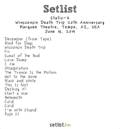 Get the StaticX Setlist of the concert at The Fillmore, San Francisco, CA, USA on August 30, 2004 from the Shadow Zone Tour and other StaticX Setlists for free on setlist. . Staticx setlist